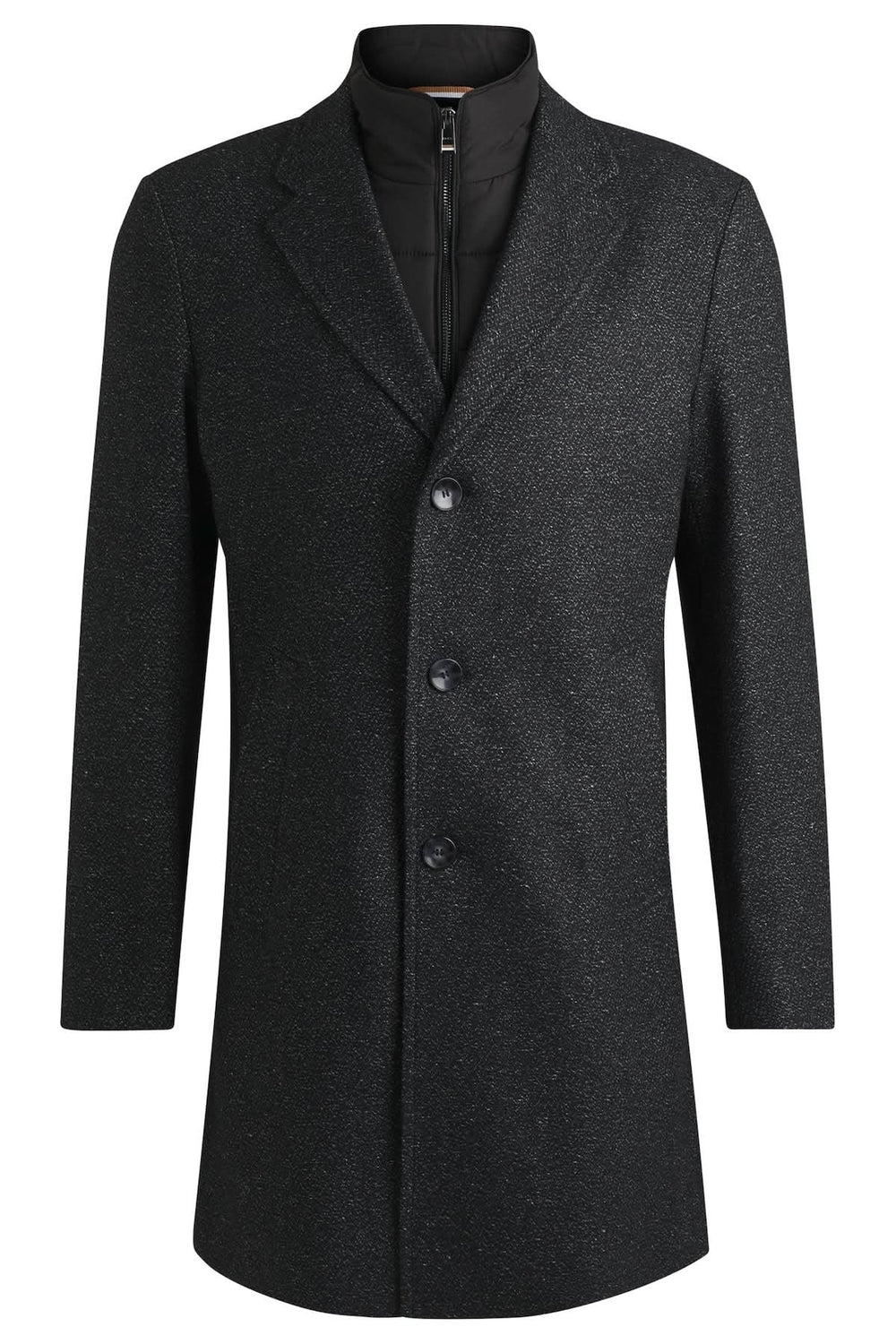 Manteau en tweed ajusté noir avec fermeture éclair intérieure détachable de BOSS.