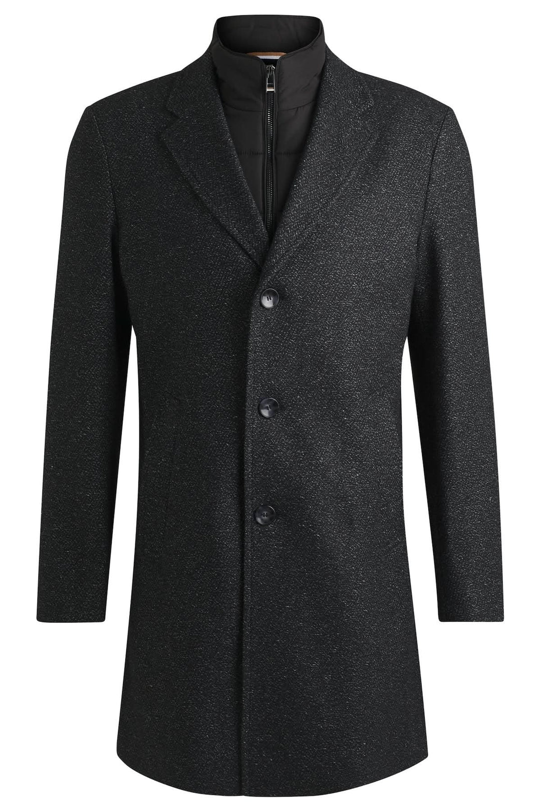 Manteau en tweed ajusté noir avec fermeture éclair intérieure détachable de BOSS.