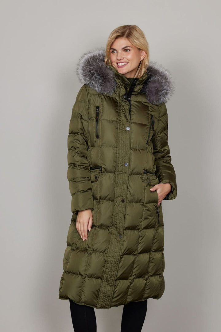 Hooded coat with fur trim