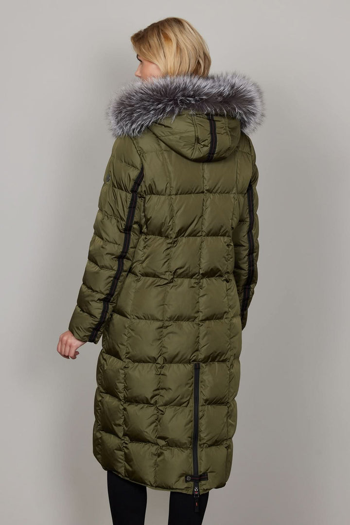 Hooded coat with fur trim