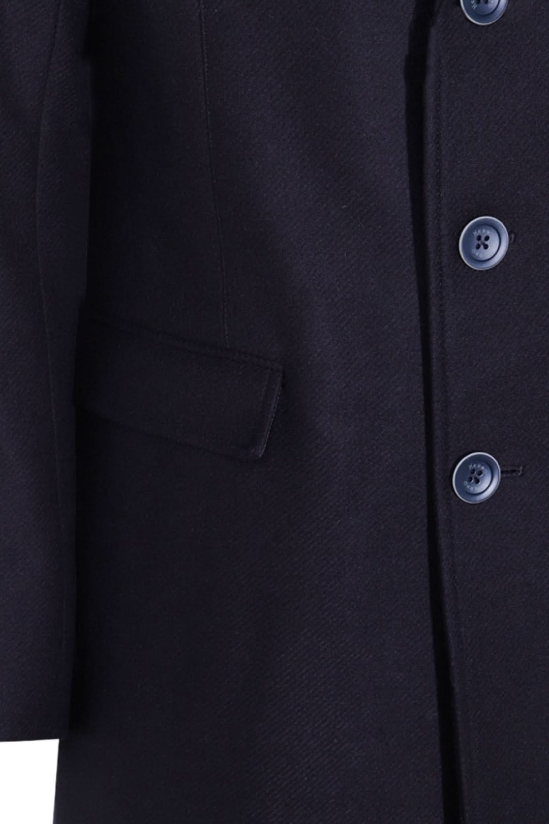 Manteau classique en laine avec col à revers et boutons bleus, parfait pour l&