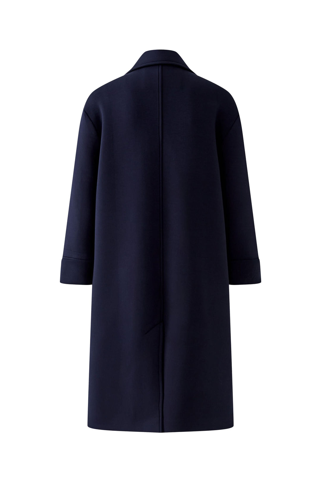 Manteau long à coupe droite, design épuré, col tailleur classique, parfait pour une silhouette élégante et structurée, vue arrière.