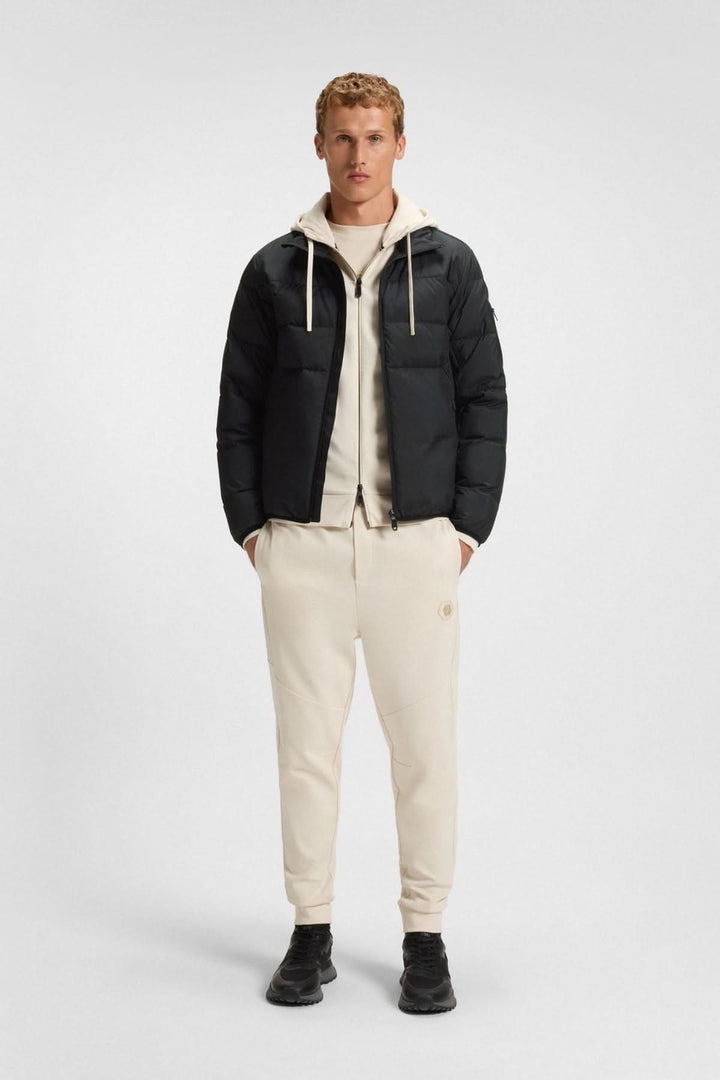 Water-repellent quilted down coat with sleeve pocket