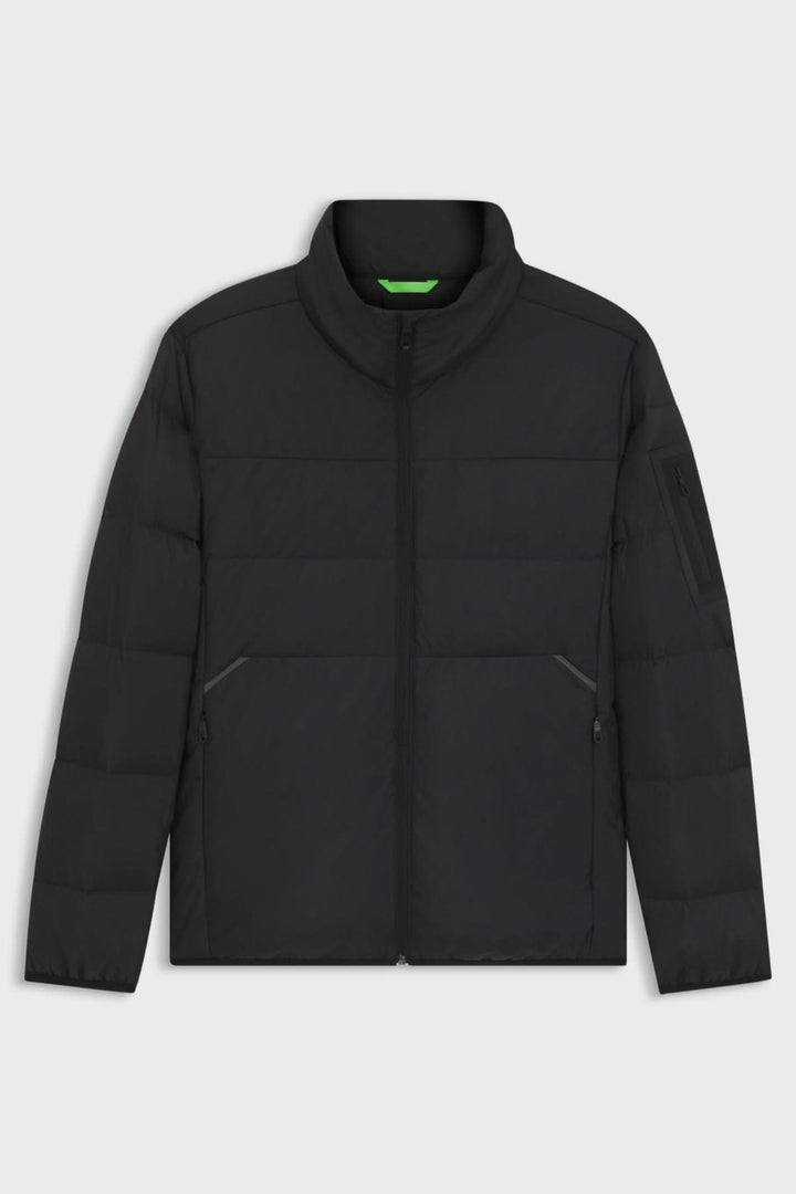 Water-repellent quilted down coat with sleeve pocket