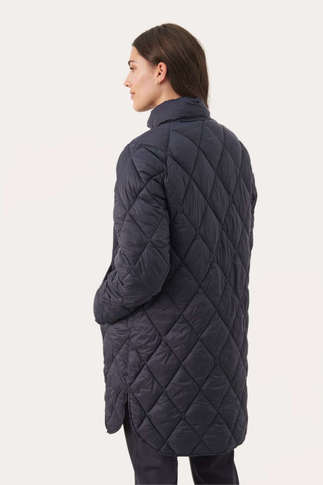 Quilted diamond-pattern coat