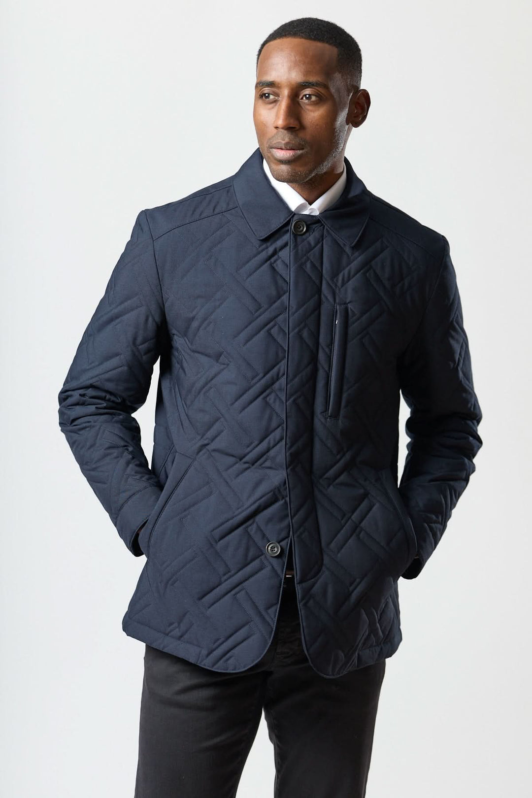 Technical quilted coat navy