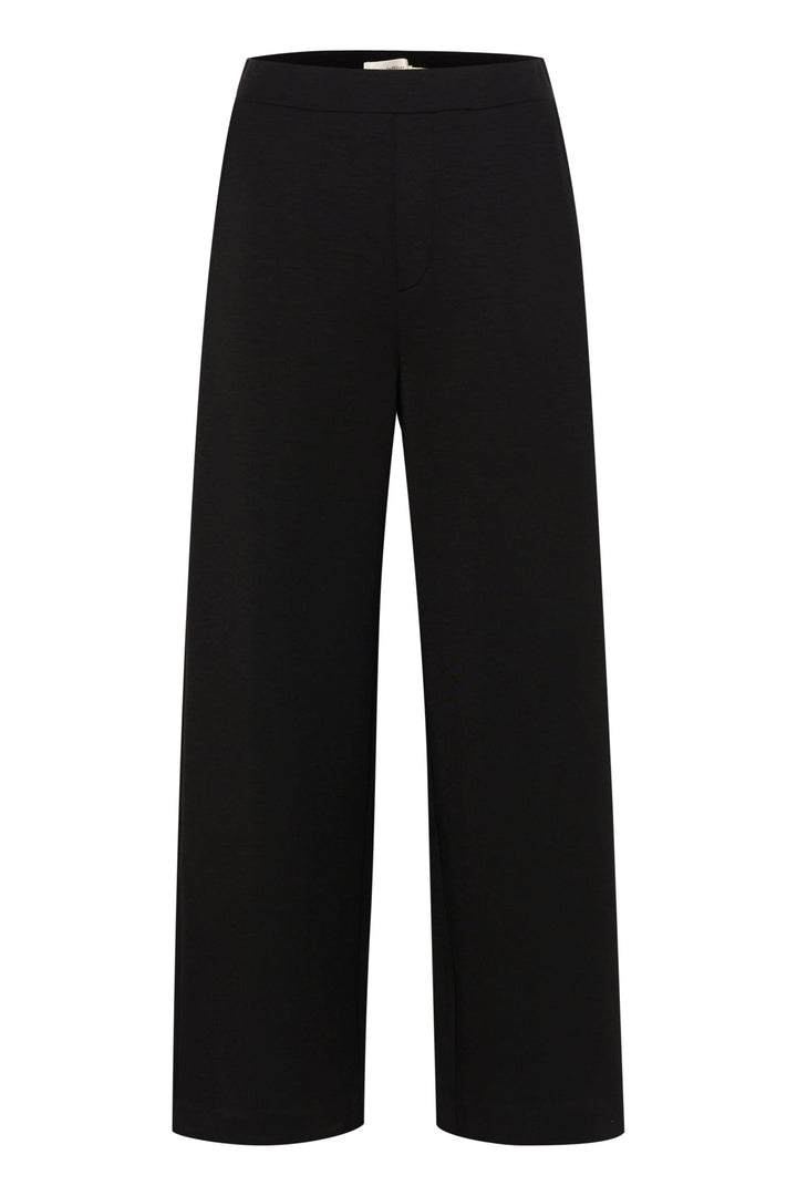 Pantalon Gincette en modal noir, coupe large et fluide, taille élastiquée, parfait pour une allure élégante et décontractée.