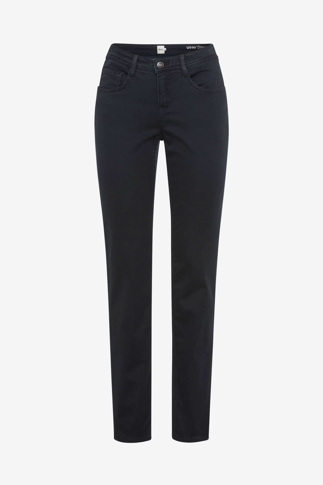 Pantalon Mary en denim noir, coupe droite, taille régulière, confortable et polyvalent pour un look habillé ou décontracté.