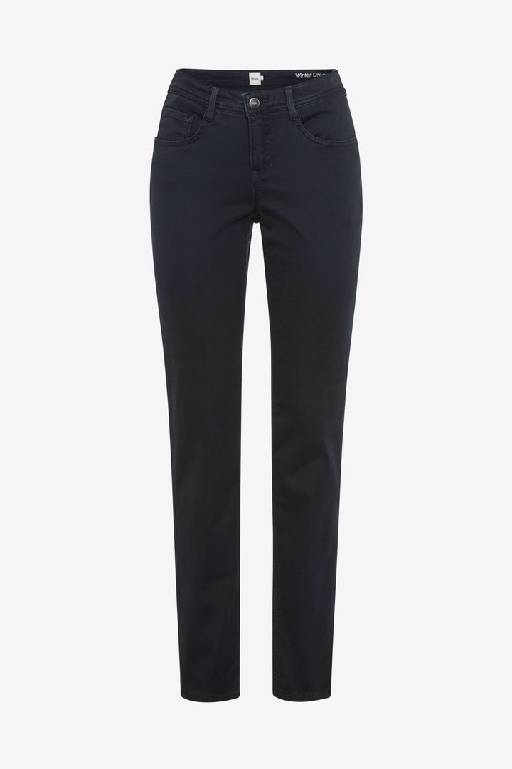 Pantalon Mary en denim noir, coupe droite, taille régulière, confortable et polyvalent pour un look habillé ou décontracté.