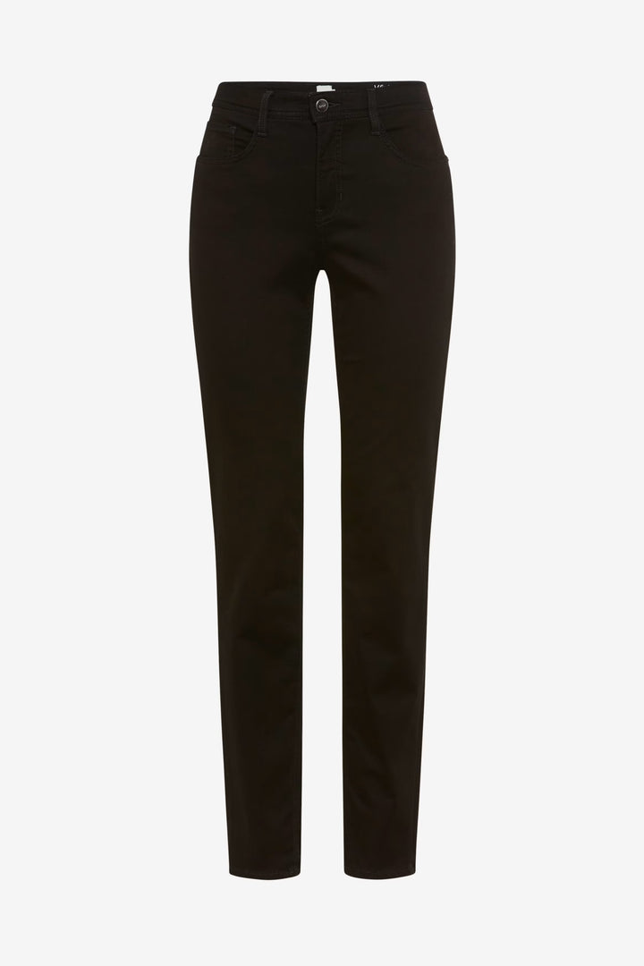 Pantalon Mary classique, coupe droite, noir, taille régulière, extensible pour un confort quotidien.