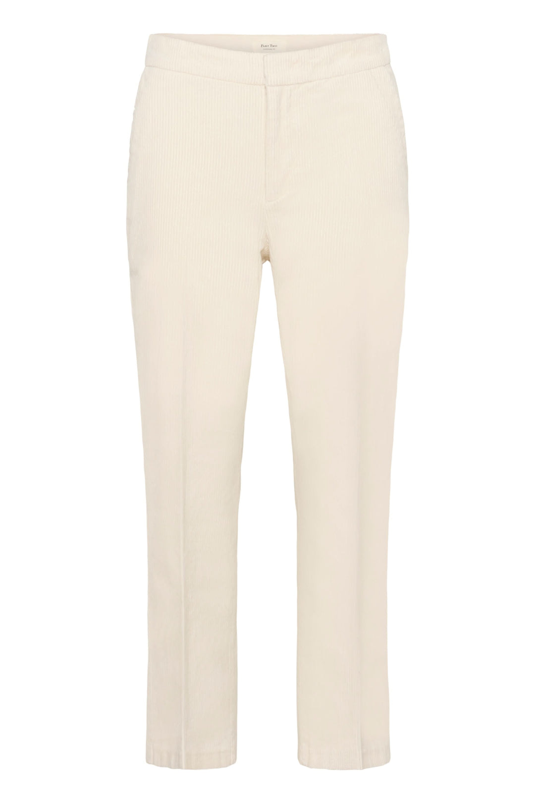 Pantalon Mishas en velours côtelé beige, coupe droite, taille mi-haute, longueur cheville moderne.