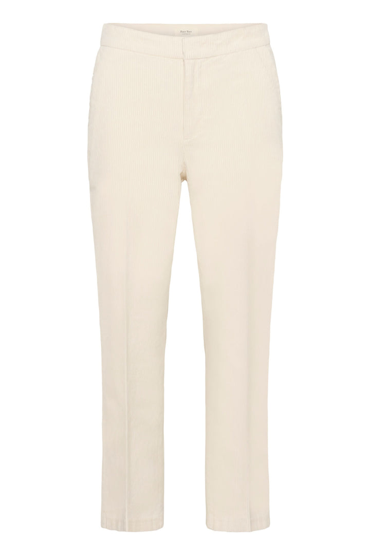 Pantalon Mishas en velours côtelé beige, coupe droite, taille mi-haute, longueur cheville moderne.