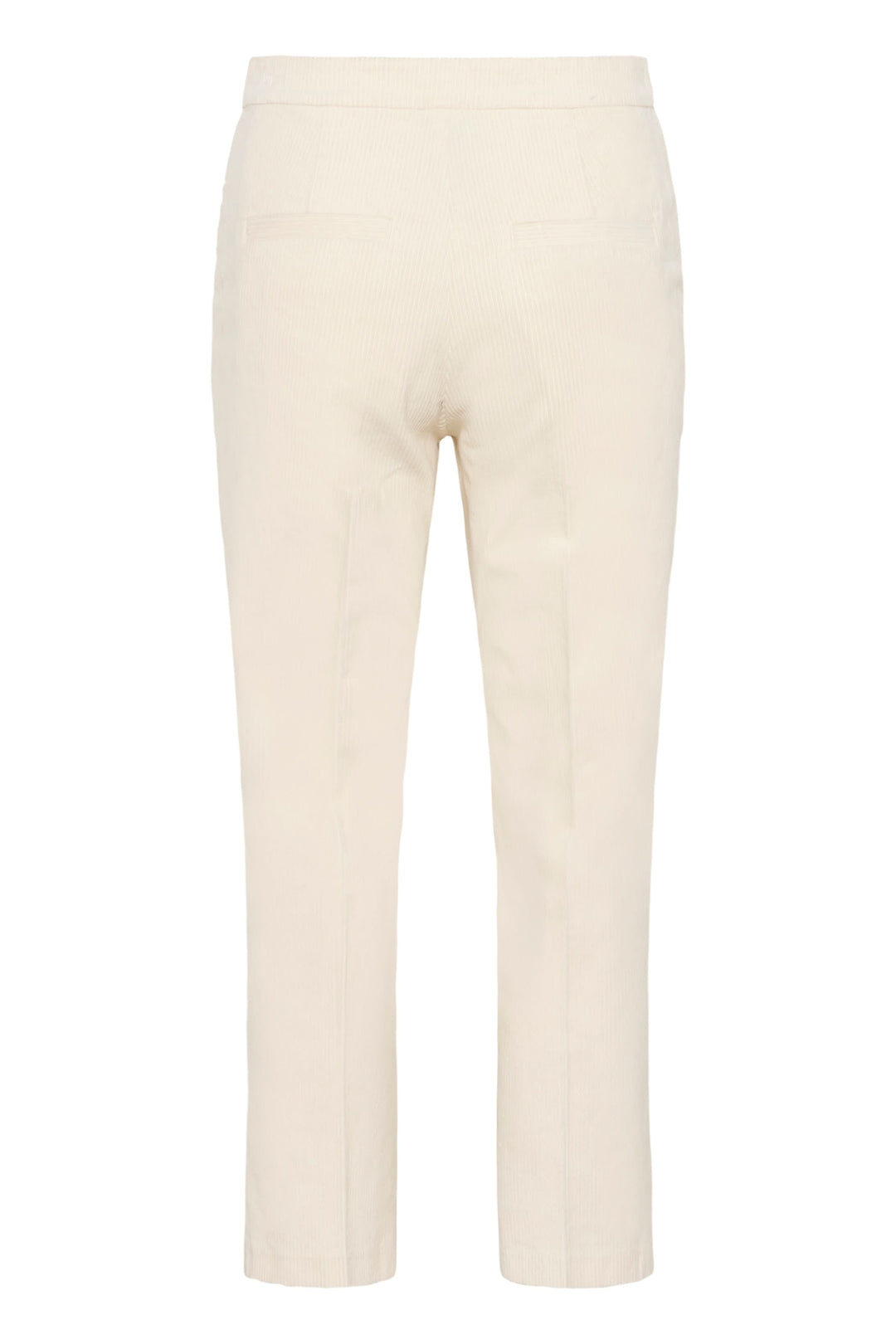 Pantalon Mishas en velours côtelé crème, coupe droite, taille mi-haute, longueur cheville moderne.