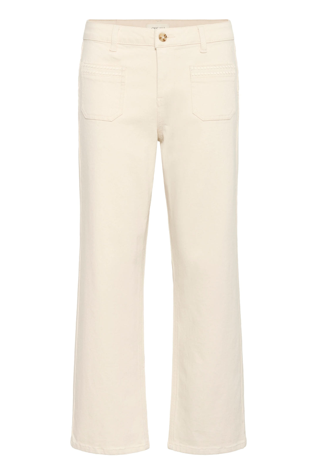 Pantalon Natalia coupe droite épurée en tissu blanc, confort optimal pour looks polyvalents, décontractés ou soignés.