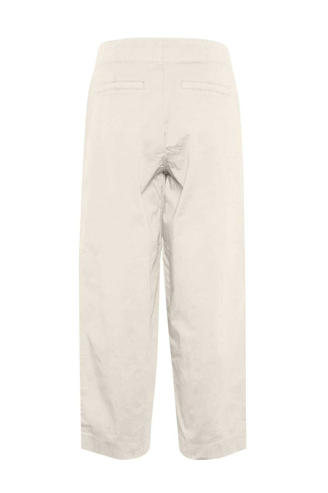 Pantalon Netta beige à coupe décontractée, arrière avec poches et surpiqûres visibles, style moderne.