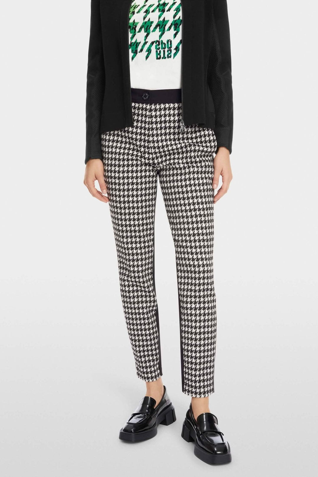 Pantalon SLIVEN pied-de-coq taille haute, ajusté, avec poches passepoilées et confort optimal.