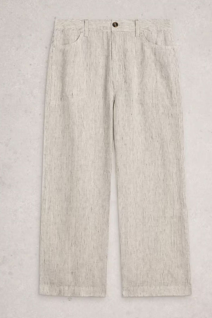 Pantalon Tia à jambes larges - Coupe droite, taille mi-haute avec passants, poches latérales, confort optimal et finition nette.