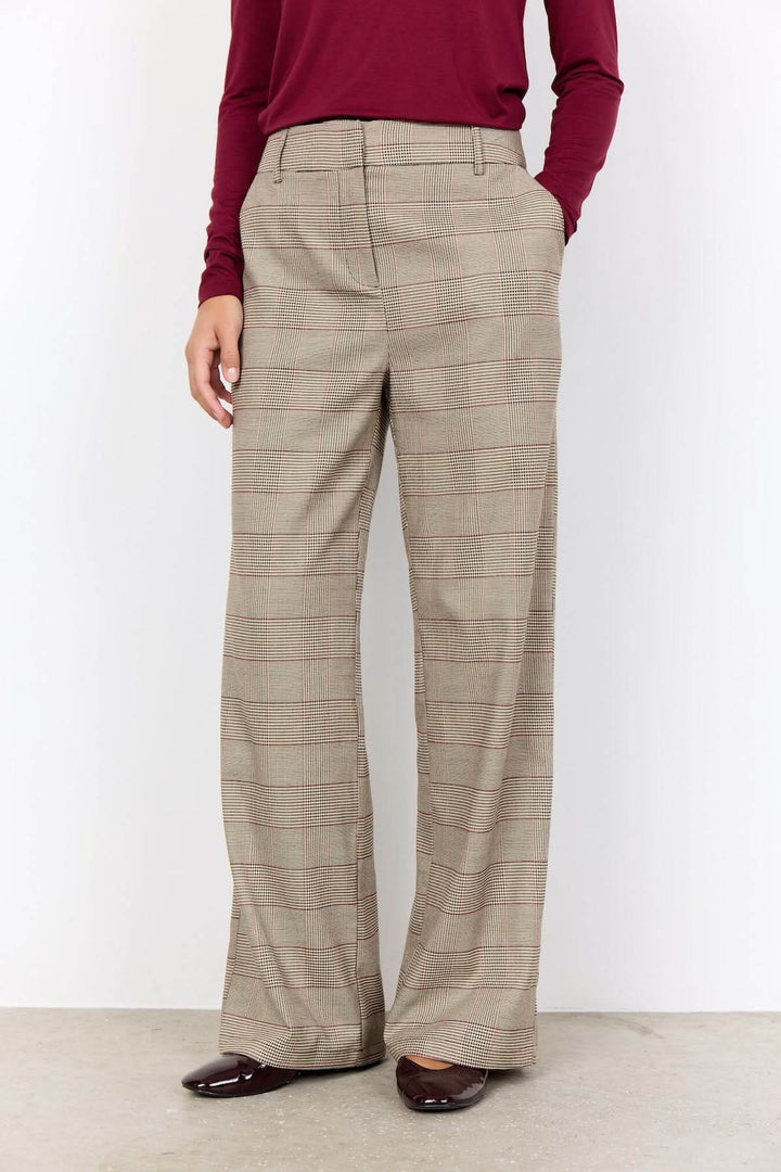 Pantalon à carreaux avec coupe large et motif prince-de-galles, parfait pour un look de bureau sophistiqué.