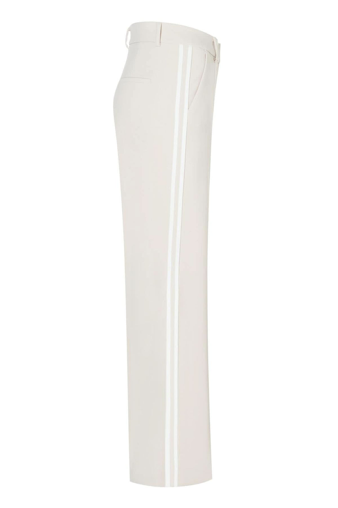 Pantalon classique Amelie à jambe large avec bandes contrastantes sur le côté, coupe droite et matière fluide.