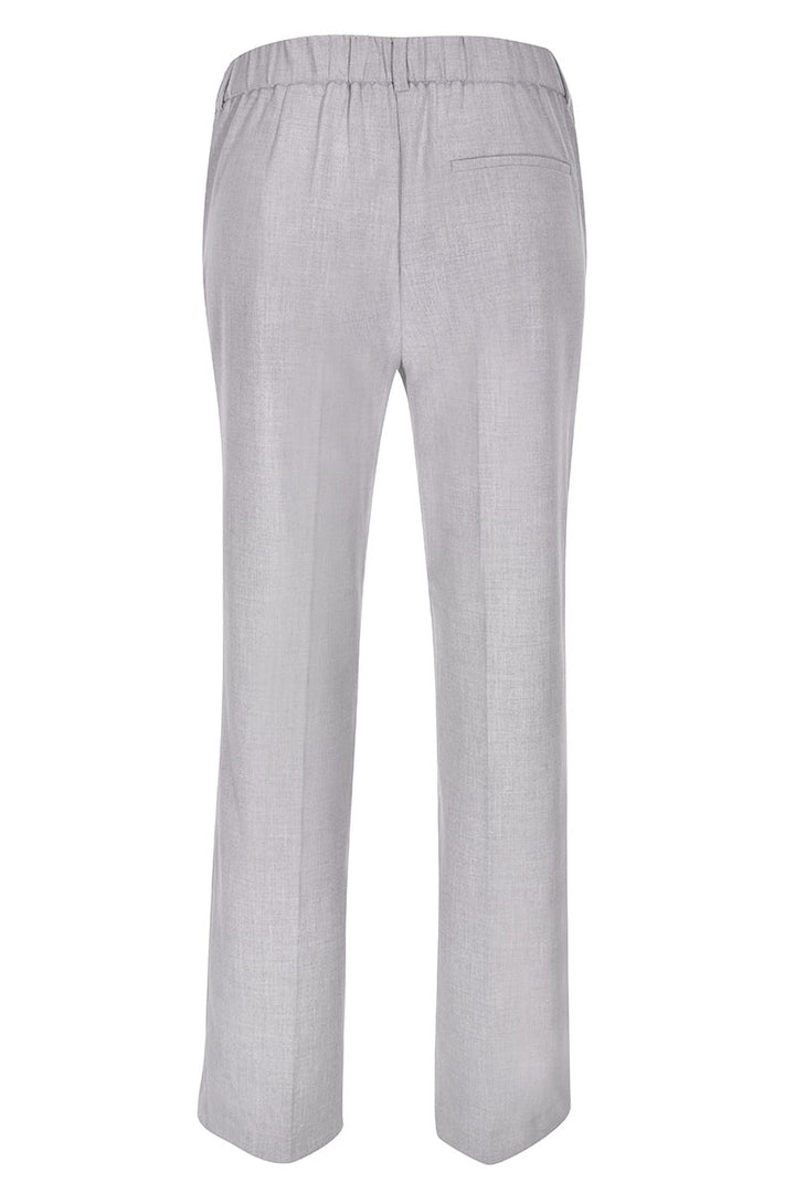 Vue arrière du pantalon coupe droite gris avec taille élastique, idéal pour un look élégant et confortable au bureau ou au quotidien.