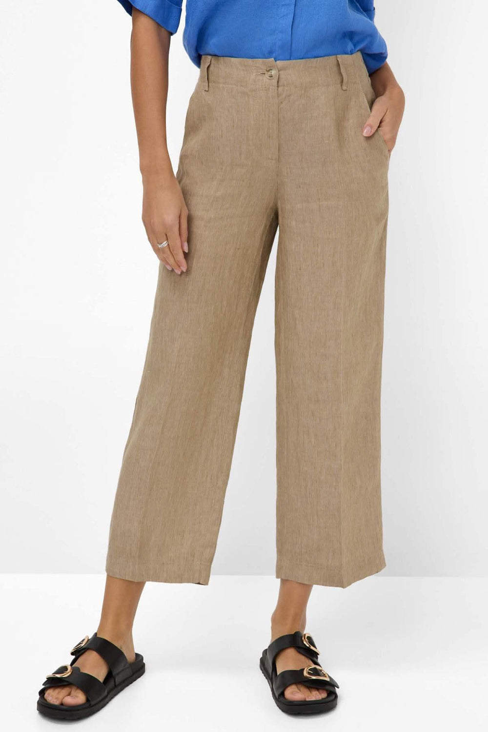 Pantalon en lin MAINE S à jambe large et longueur écourtée, parfait pour l'été et adapté au bureau, en fibres naturelles pour un confort optimal.