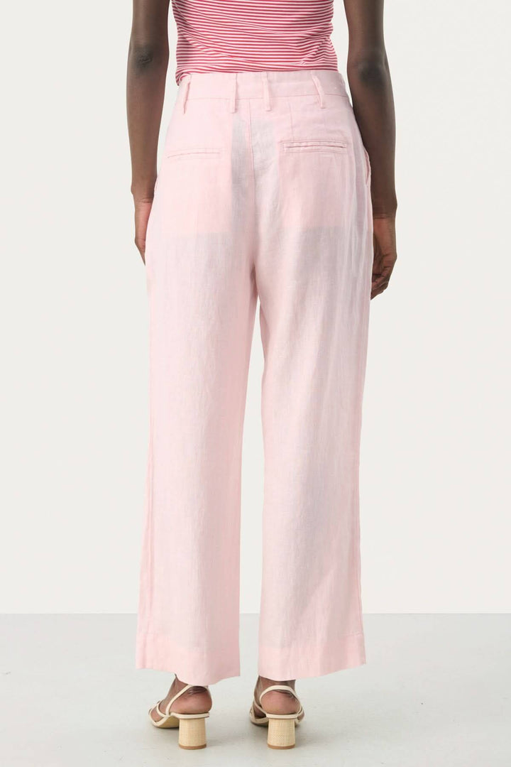 Pantalon en lin Nanati, jambes larges, coupe décontractée, couleur rose, vue arrière.