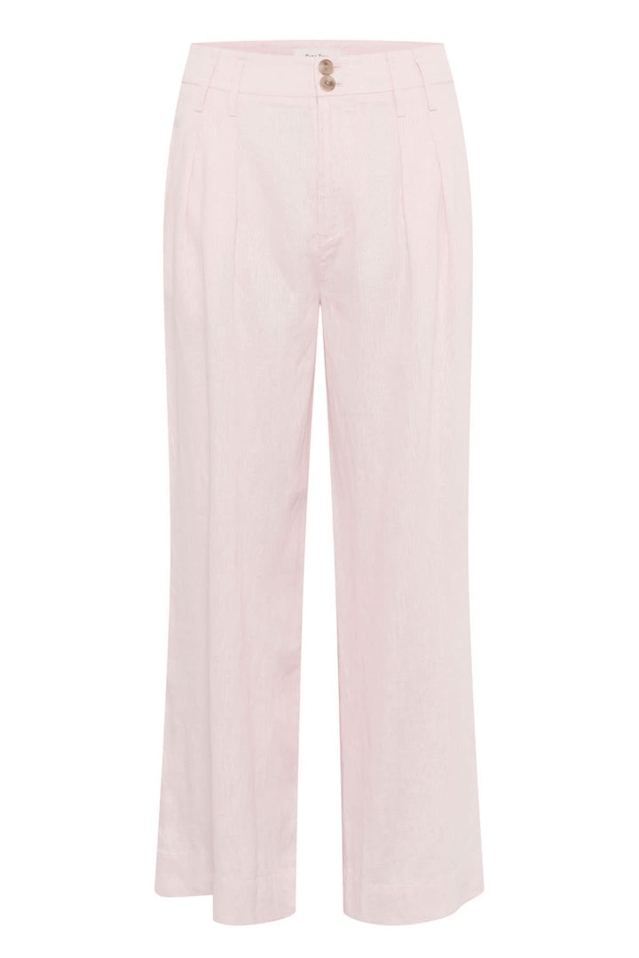 Pantalon en lin Nanati, jambes larges, couleur rose, avec plis et poches, style décontracté.