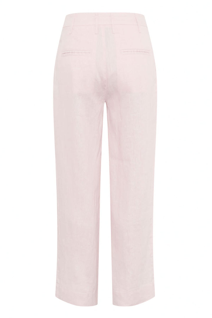 Pantalon en lin Nanati, coupe classique, jambes larges, rose, avec poches fendues et fermeture éclair.