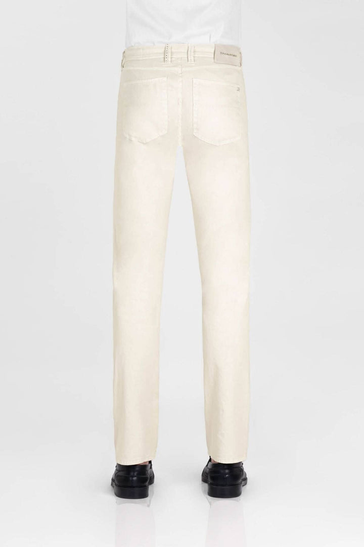 Pantalon en lin italien, vue arrière, couleur beige, alliant coton et lin pour un confort unique.