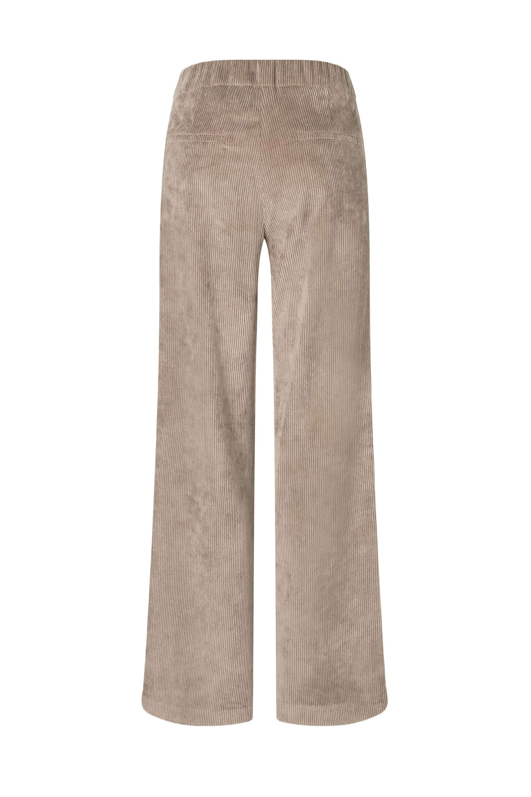 Pantalon en velours côtelé beige à jambe large, taille élastique, poches latérales pour un style rétro chic.