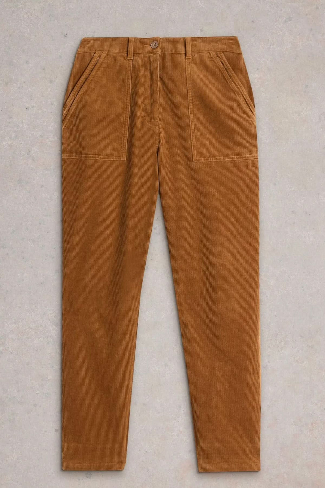 Pantalon en velours côtelé Twister coupe droite, couleur marron, avec poches et taille ajustée.