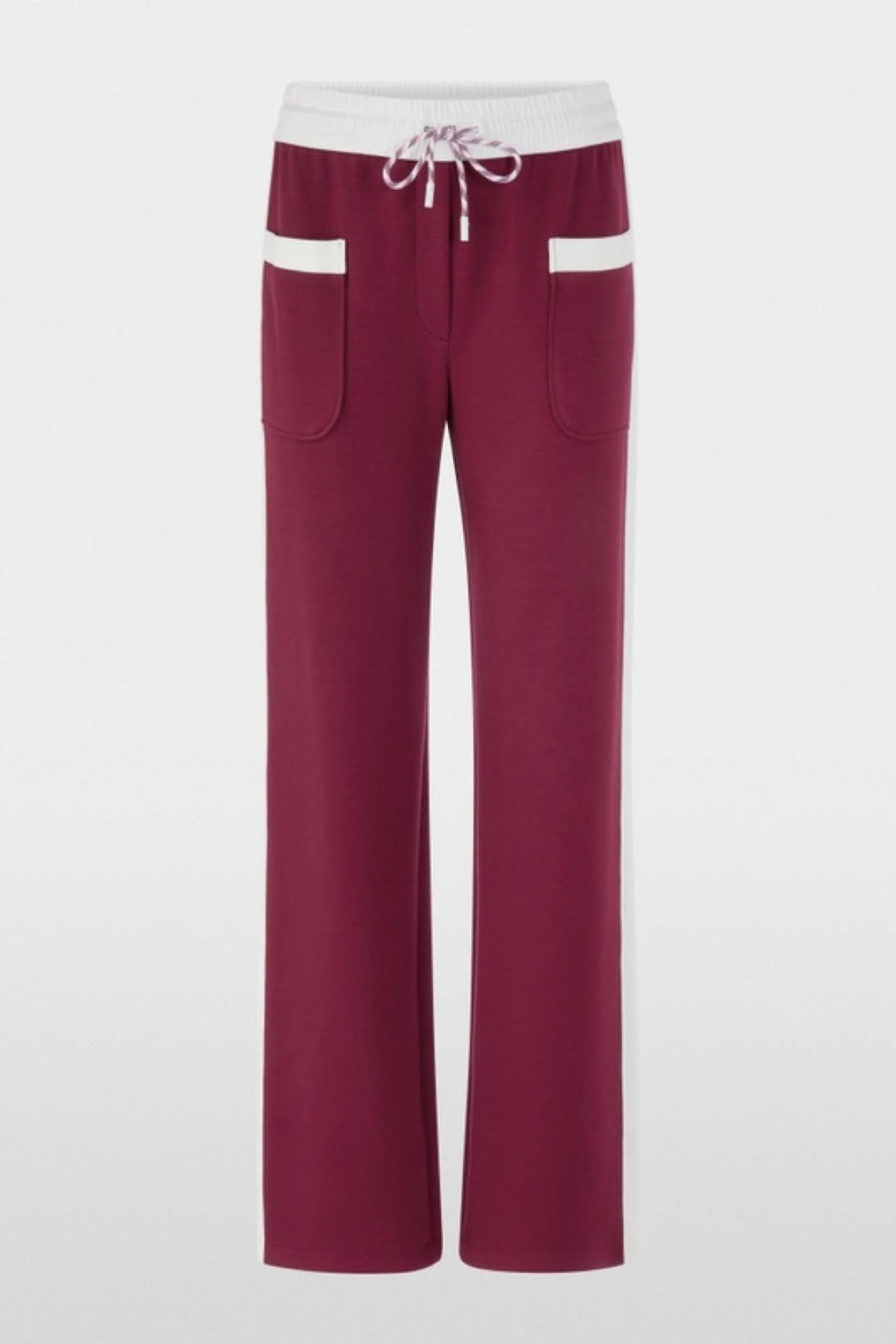 Pantalon à enfiler Washington, pantalon large bordeaux avec taille élastique, cordon et rayures contrastées, modèle confortable et élégant.