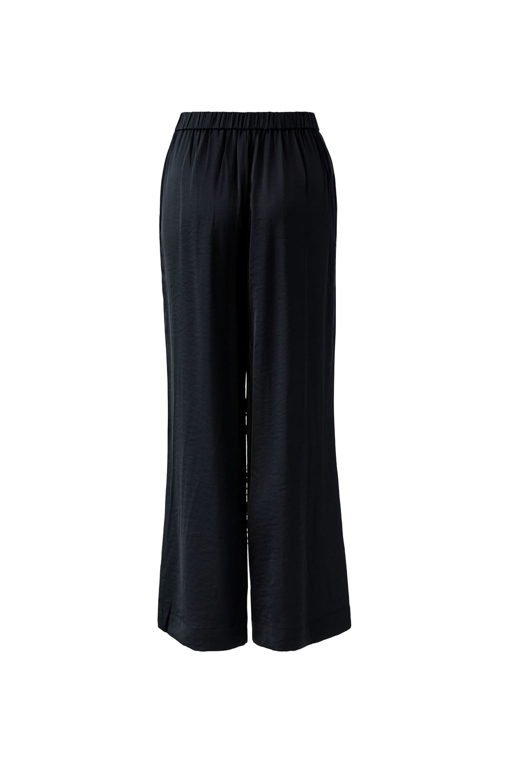 Pantalon fluide jambe large noir avec taille élastiquée, coupe ample et tombé fluide pour silhouette moderne et élégante.