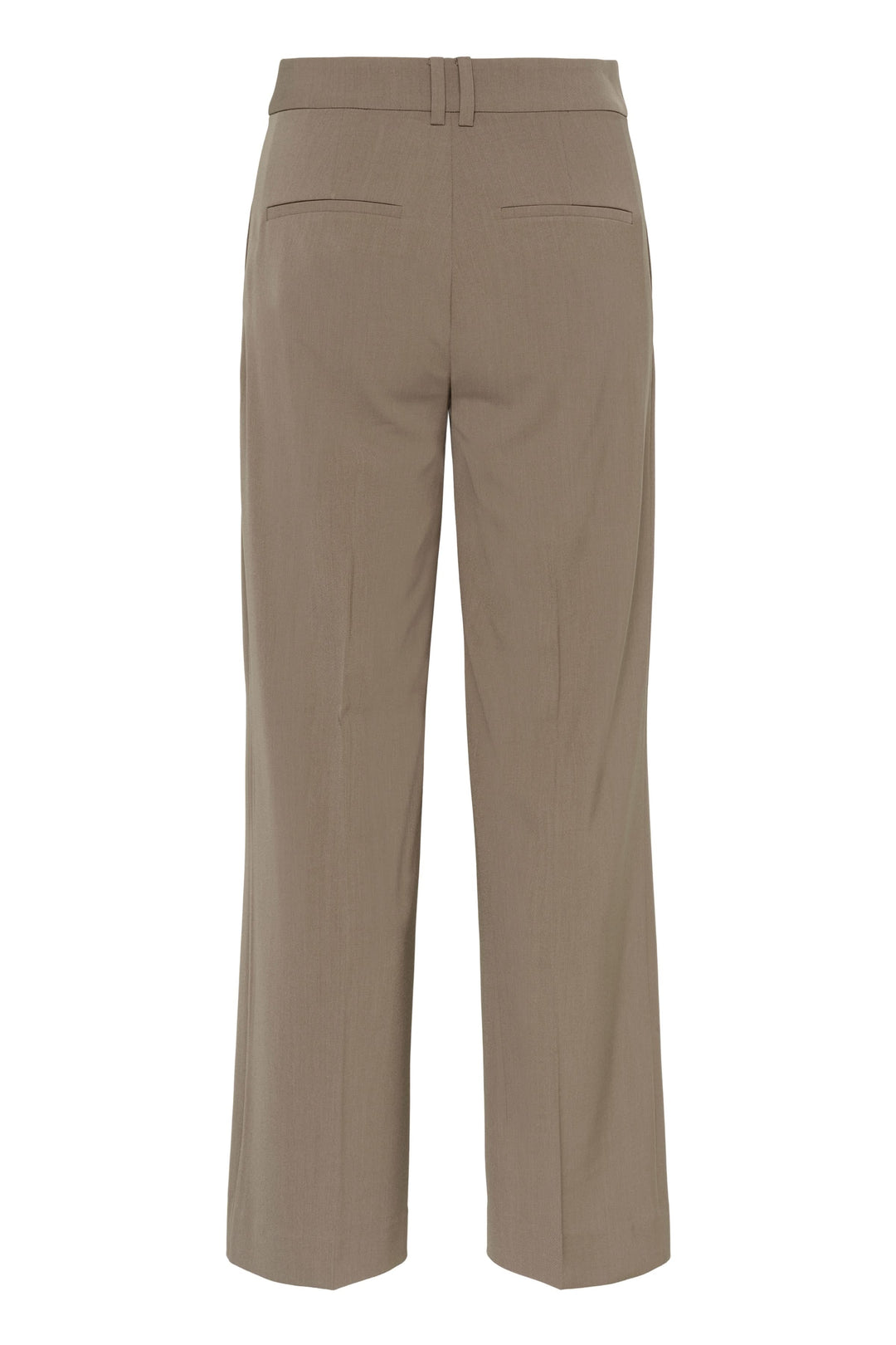 Vue arrière du pantalon habillé Haisly, coupe jambe large élégante, couleur beige.