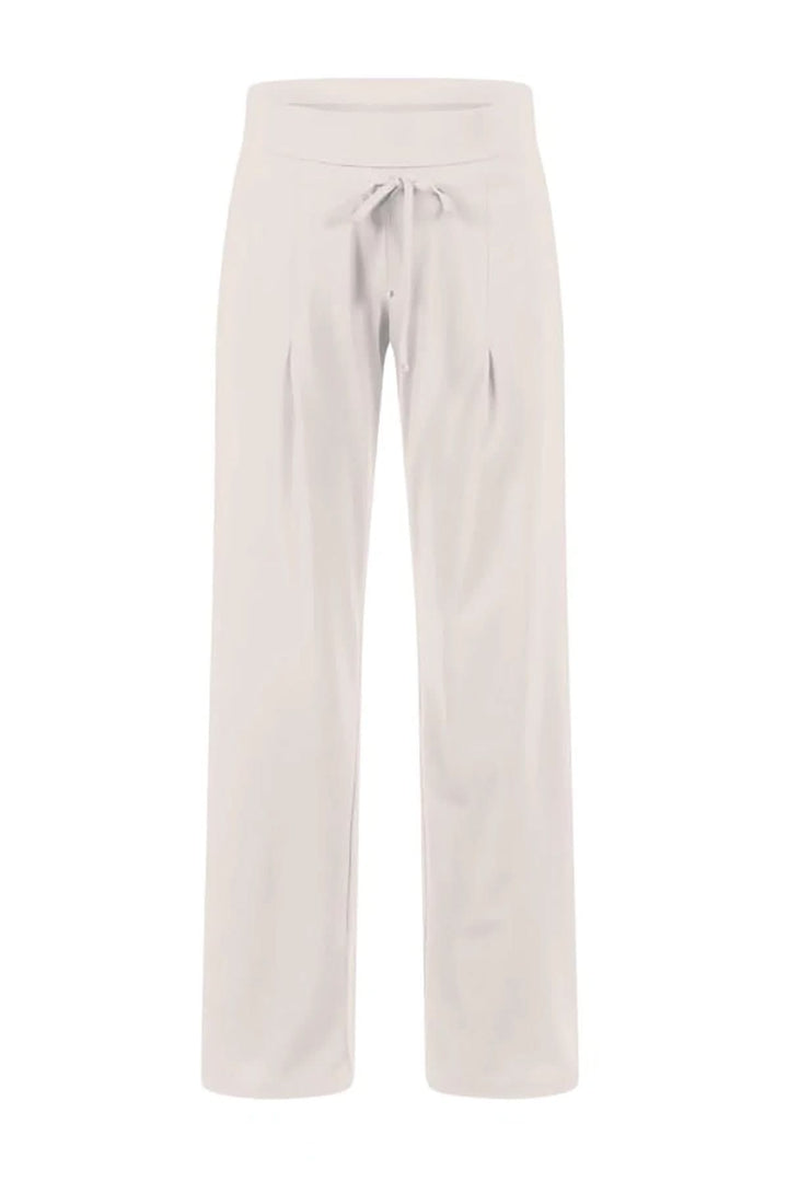 Pantalon habillé droit Candice en tissu léger avec taille élastique et cordon, offrant une silhouette élégante et confortable.