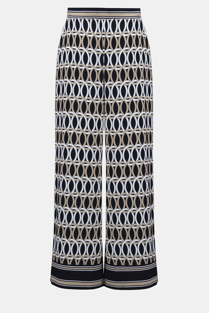 Pantalon imprimé fluide avec motif graphique all-over et coupe droite, idéal pour un look moderne et confortable.
