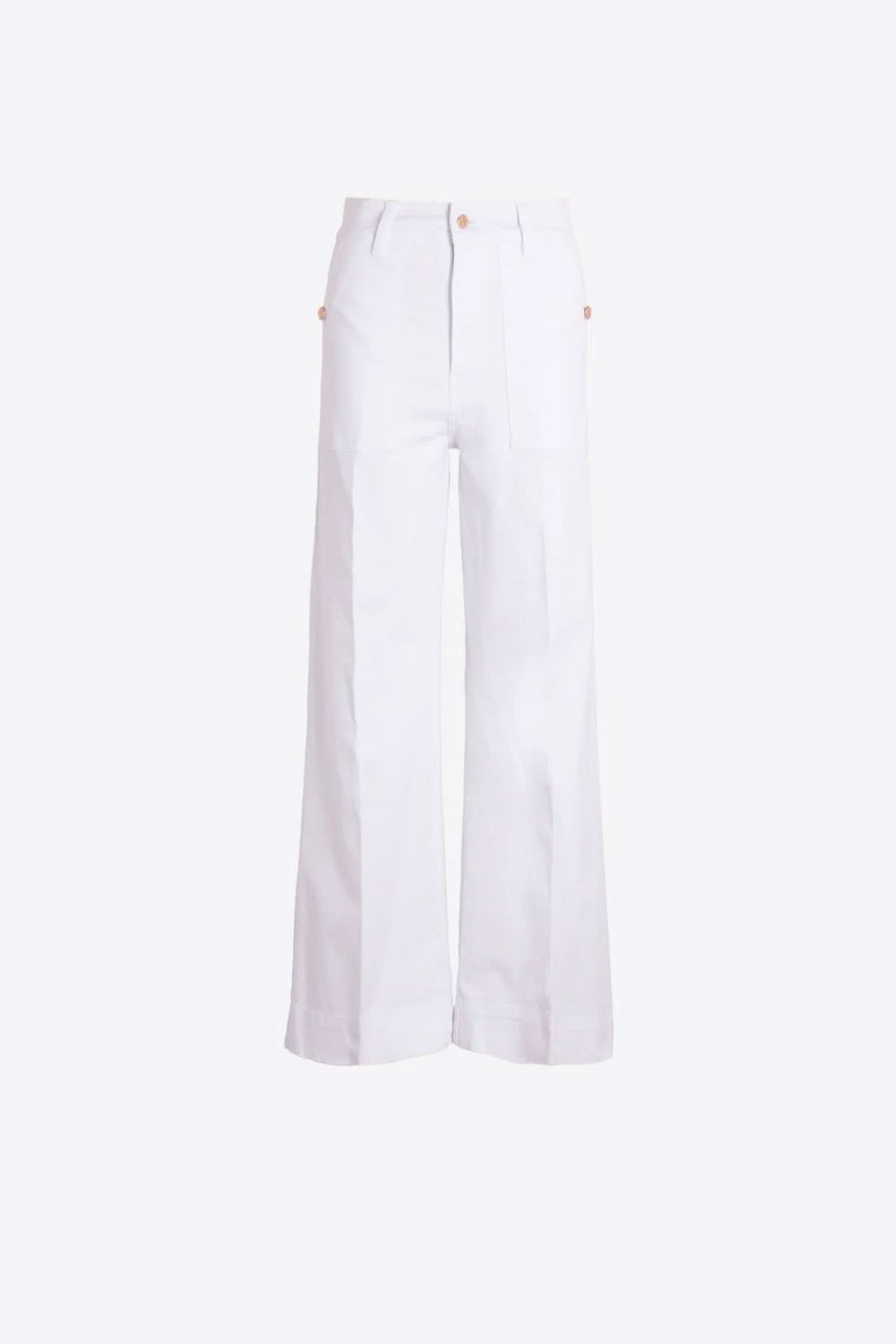 Pantalon jambe large blanc avec taille haute, élégance moderne pour tenues professionnelles et estivales. Décris moi le produit en français.