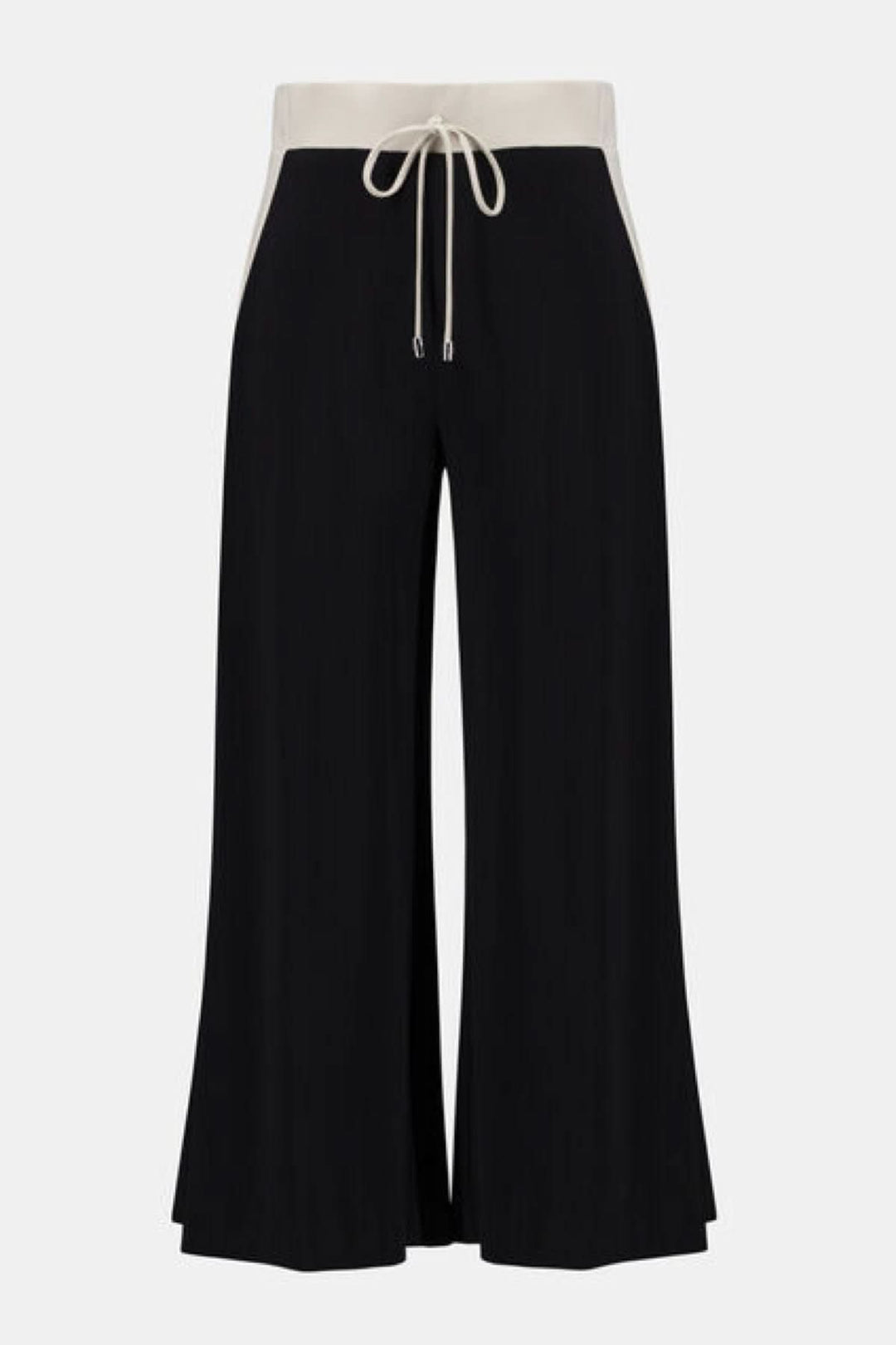 Pantalon à jambe large avec taille contrastante et cordon ajustable, offrant élégance et confort pour un style décontracté chic.