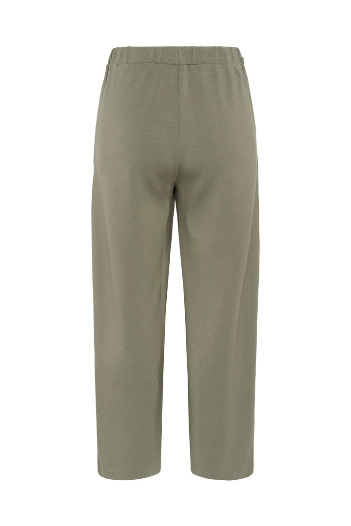 Pantalon à jambe large Gincette vert olive, coupe ample, confort optimal pour bureau et sorties élégantes.