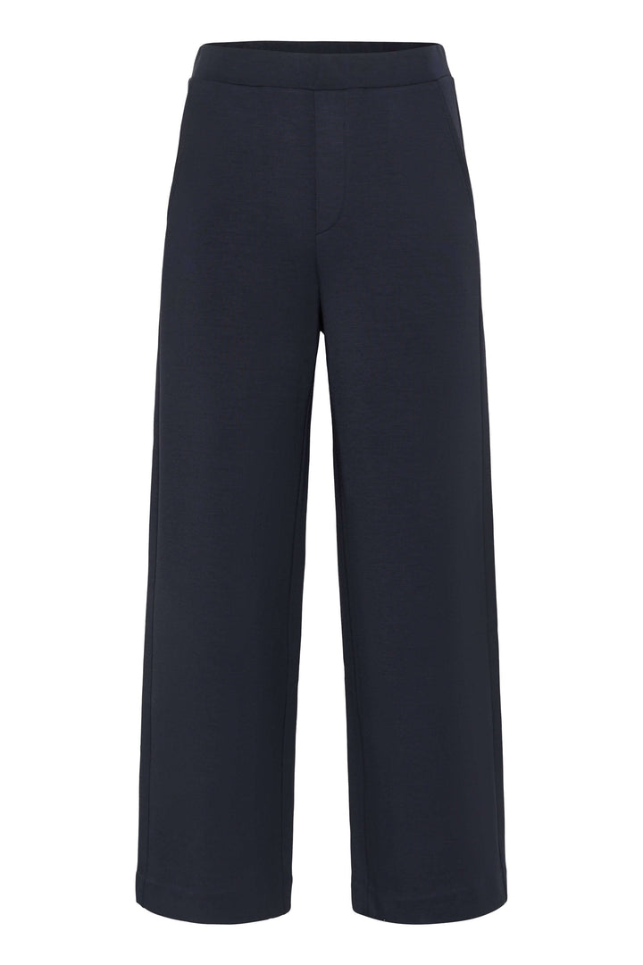 Pantalon à jambe large Gincette noir au style épuré, coupe droite ample, idéal pour bureau et occasions habillées, tissu souple et extensible.