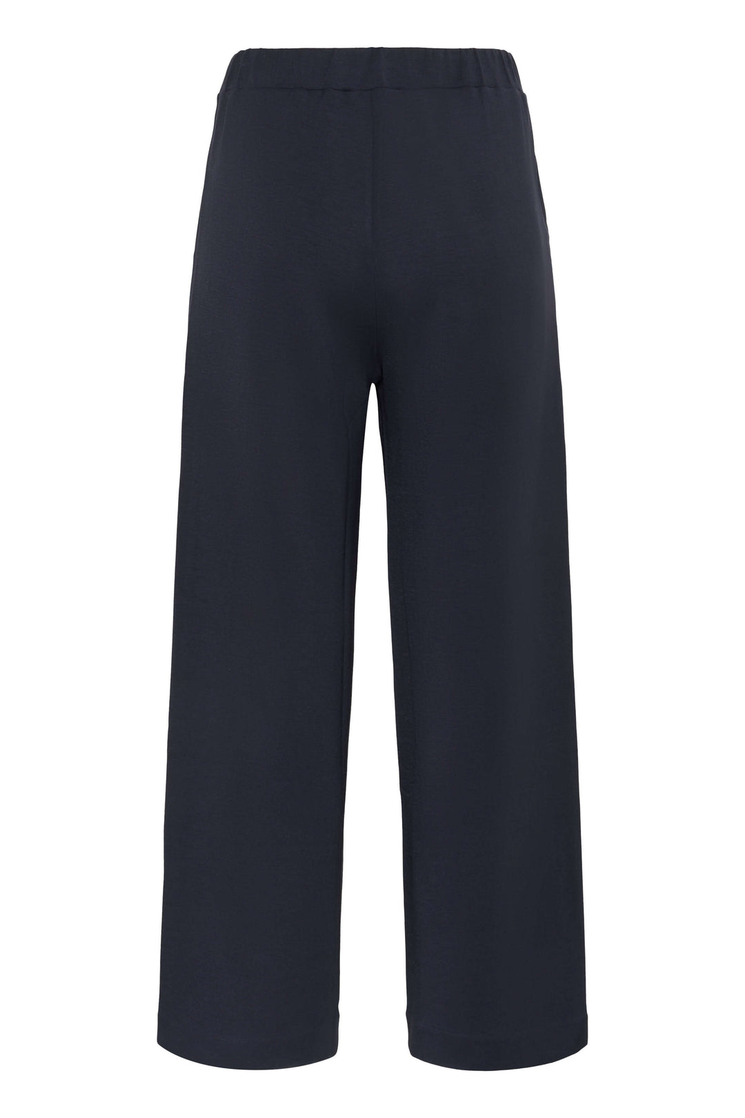 Pantalon à jambe large Gincette, élégant et confortable pour un style moderne et professionnel, vue arrière du tissu noir extensible.