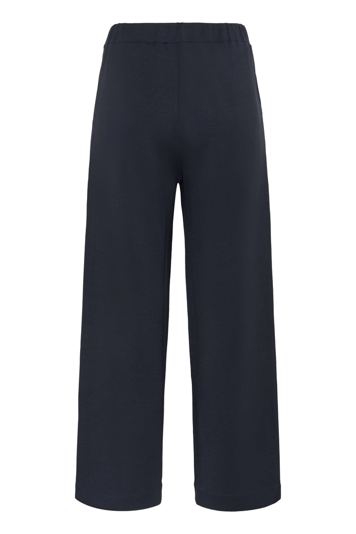 Pantalon à jambe large Gincette, élégant et confortable pour un style moderne et professionnel, vue arrière du tissu noir extensible.