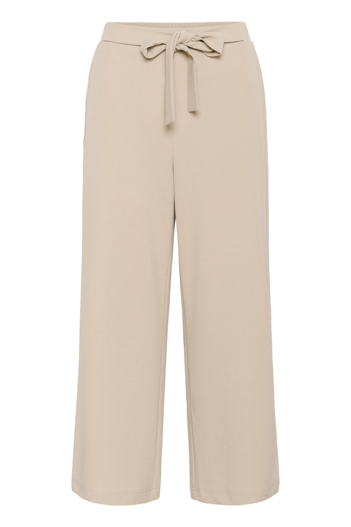 Pantalon jambe large Phoebe avec ceinture intégrée, couleur beige, pour un look élégant et polyvalent.