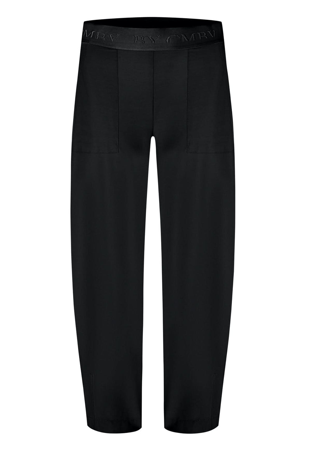 Pantalon pull-on Elena Utility en tissu extensible noir avec taille élastique, confort et élégance pour un look moderne et raffiné.