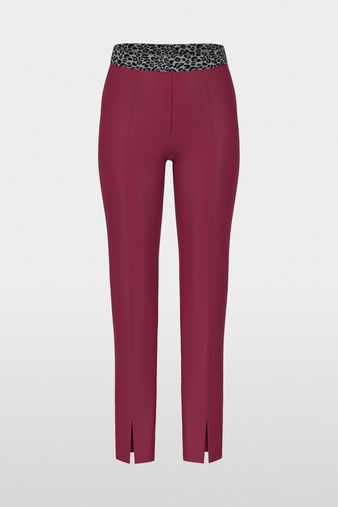 Pantalon pull-on SIENA coupe slim bordeaux avec taille élastique à motif, plis structurés et fentes avant pour un look élégant et confortable.
