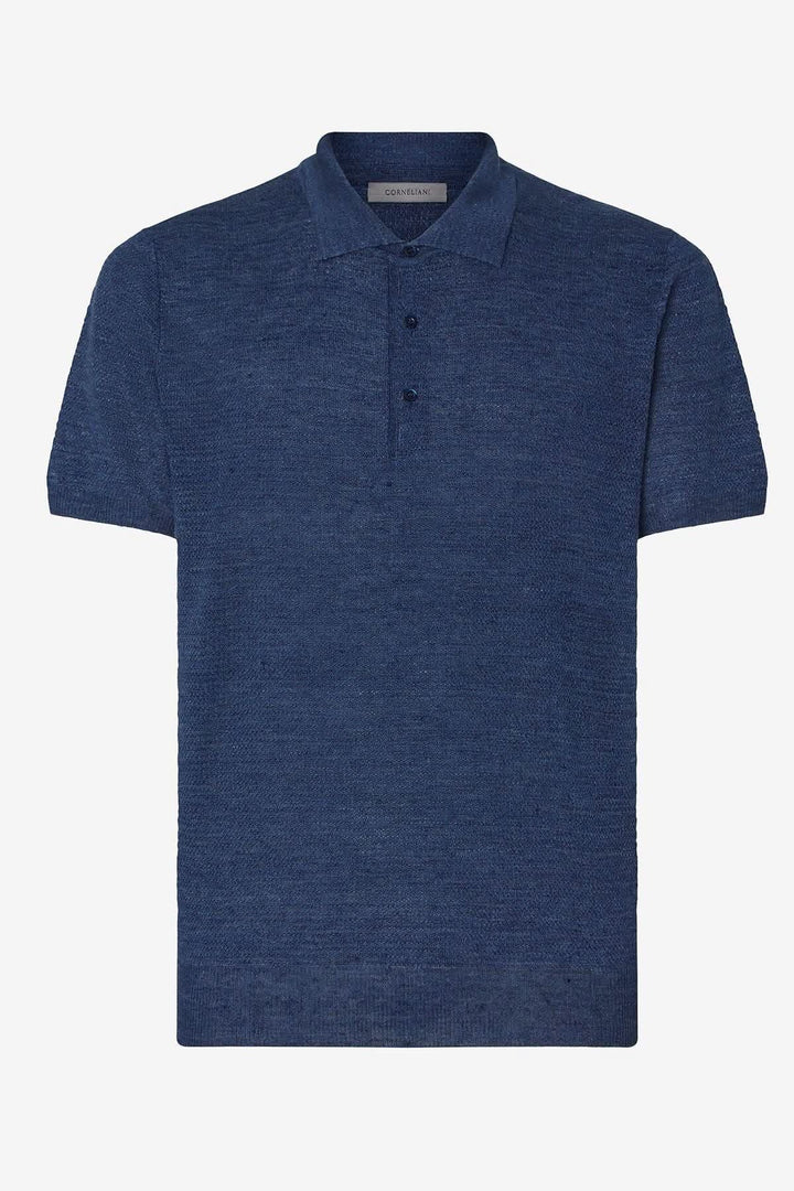 Polo à manches courtes en lin et soie pour homme, couleur bleue, frais et confortable.