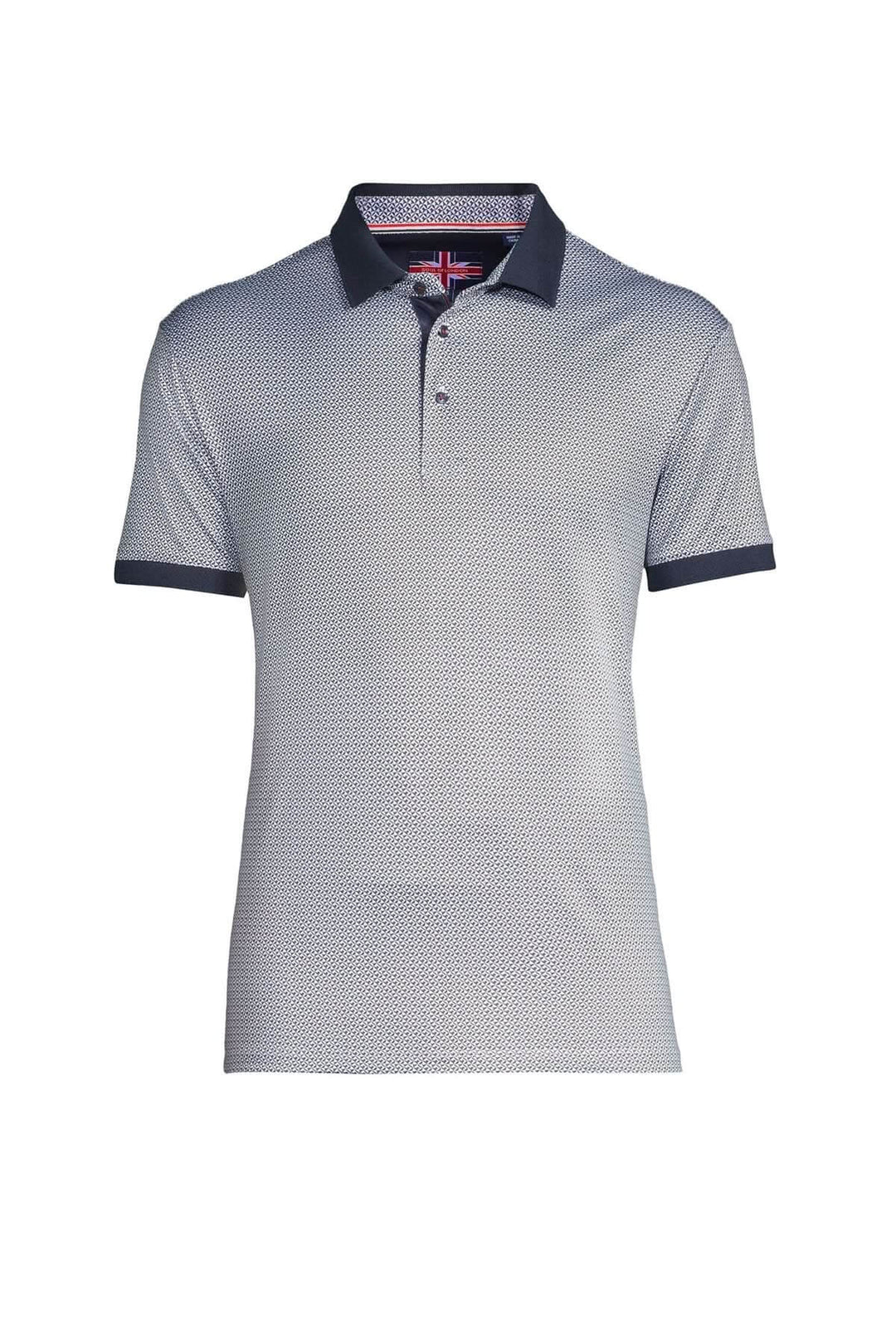 Polo imprimé doux au toucher à motifs géométriques, col contrastant et manches soignées.