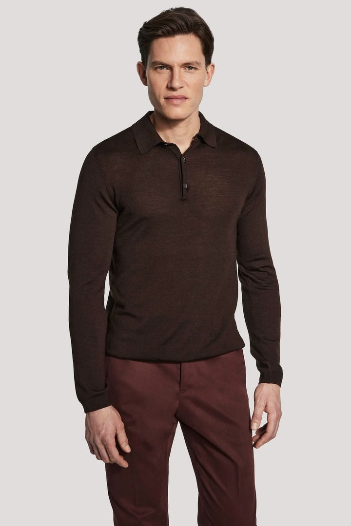 Long-sleeved polo shirt in merino wool and silk