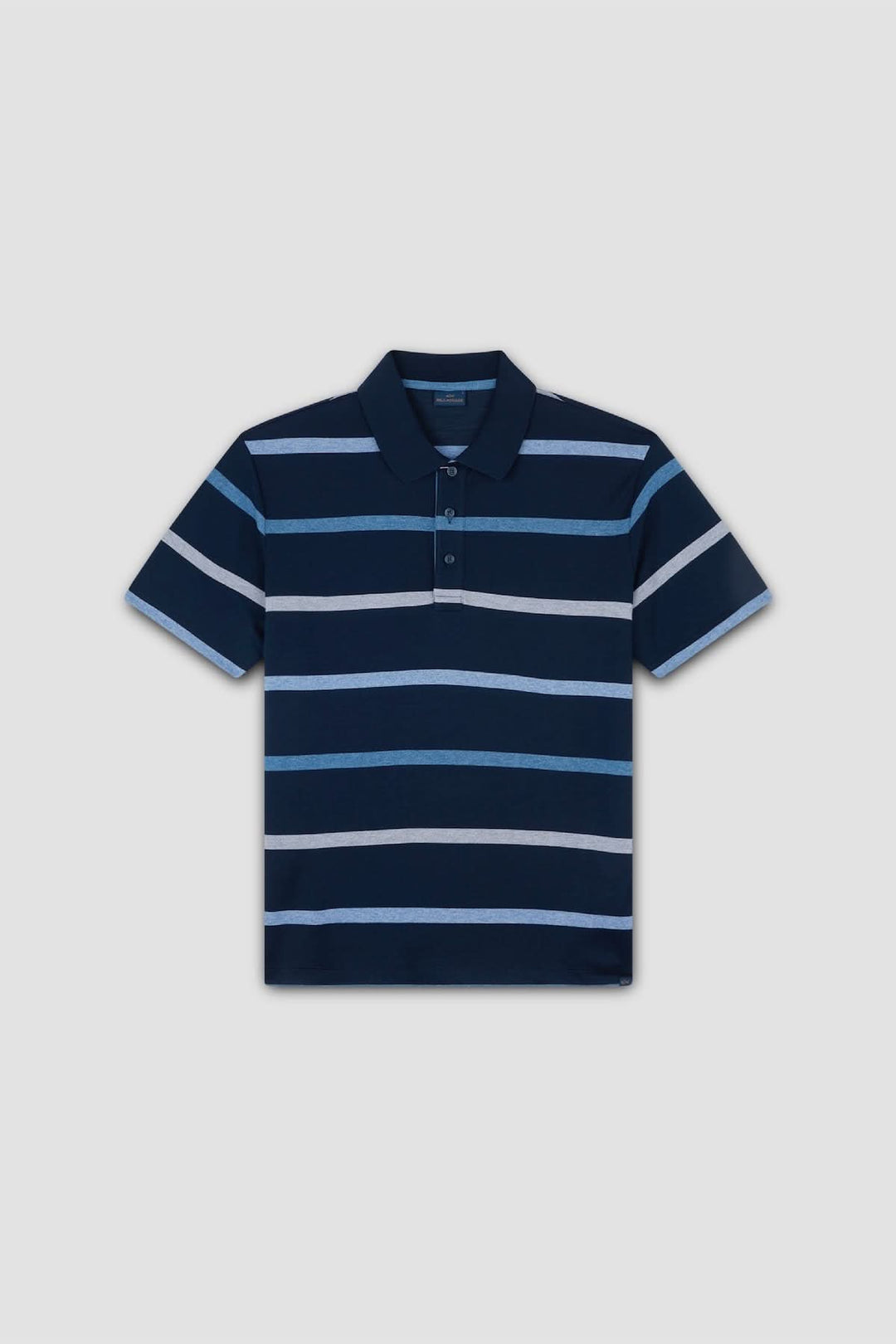 Polo rayé en coton piqué bleu avec motif à rayures horizontales, coupe régulière, col polo.