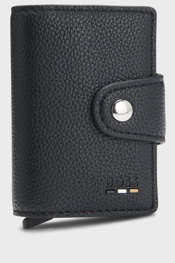 Porte-cartes en similicuir grainé avec technologie Secrid, noir, élégant avec protection RFID, accessoire compact et sécurisé.